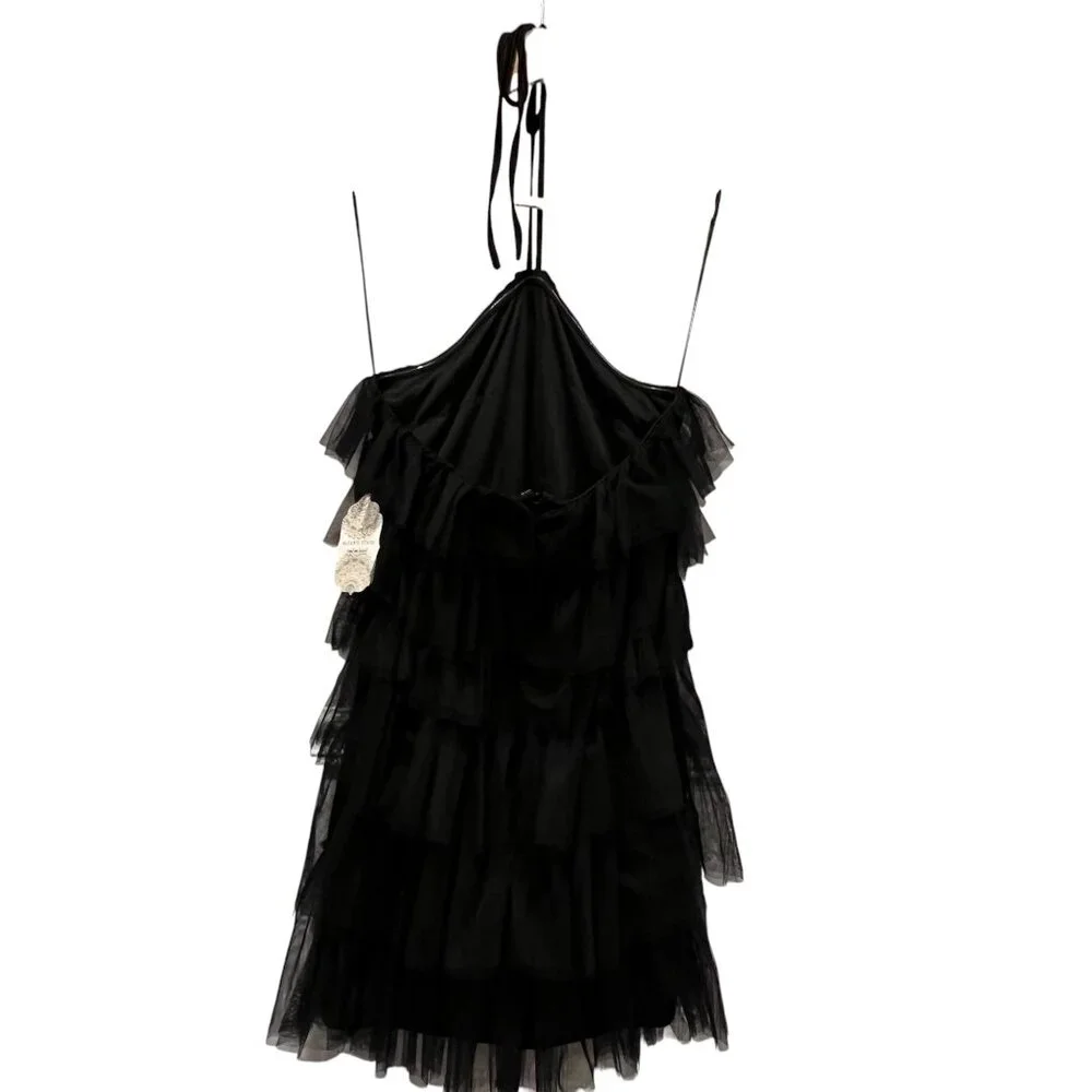 Altar'd State Tiered Tulle Halter Mini Dress, NWT, Black, S
